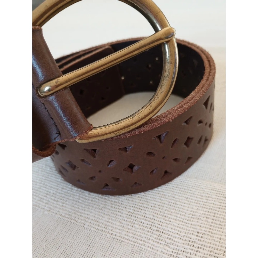 Candies Genuine Leather Wide Belt Brass Buckle M 32-36 Laser Cut Design Brown EC - Picture 6 of 9